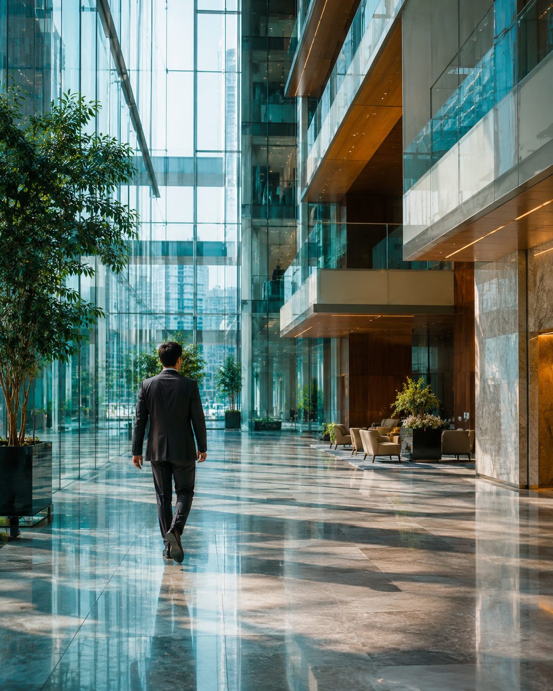 Consultants in a modern office atrium