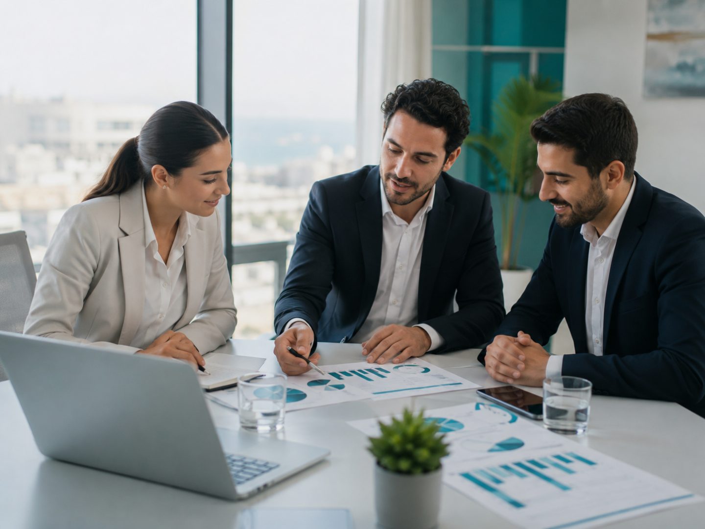 Consultants reviewing performance charts